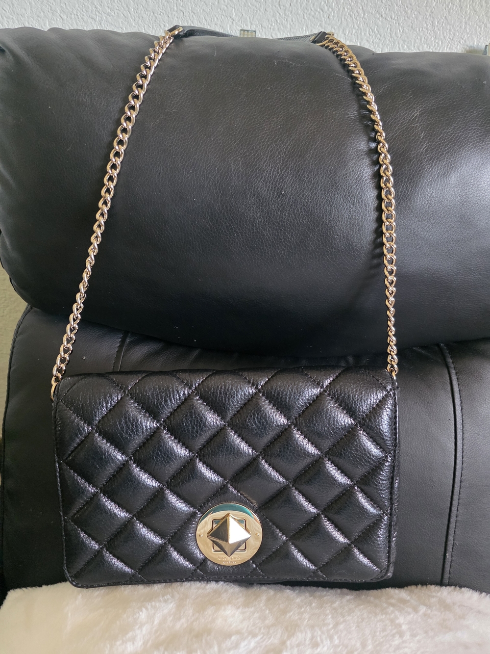 Kate Spade Natalia Black Quilted Crossbody with Gold Chain